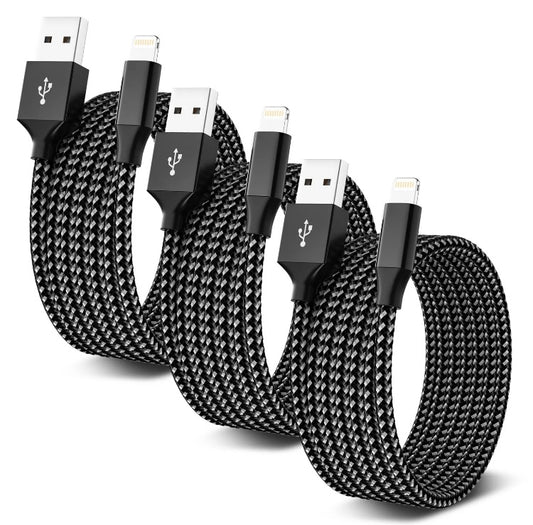 3-PACK 10 FT USB Data Fast Charger Cable For Apple iPhone 5 6 7 8 X 11 12 13 MAX