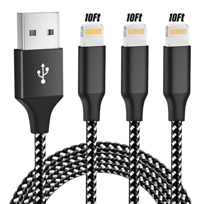 3-PACK 10 FT USB Data Fast Charger Cable For Apple iPhone 5 6 7 8 X 11 12 13 MAX (Copy)